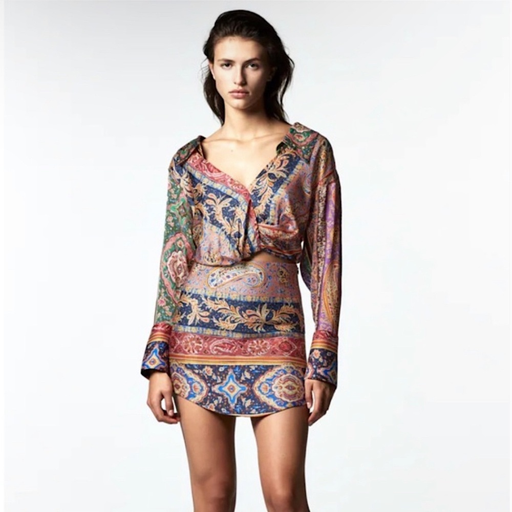 Zara Satin-Effect Printed Mini Skirt